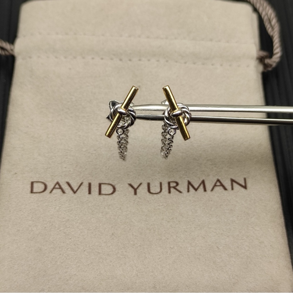 David Yurman Mixed Metal Knot Drop Earrings in Gold & Silver